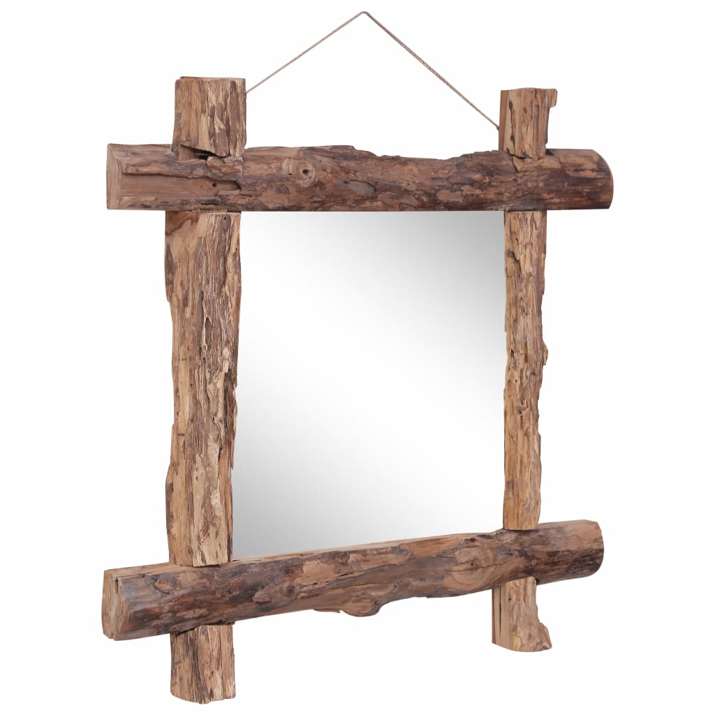 Spiegel houtblokken 70x70 cm massief gerecycled hout naturel - Griffin Retail