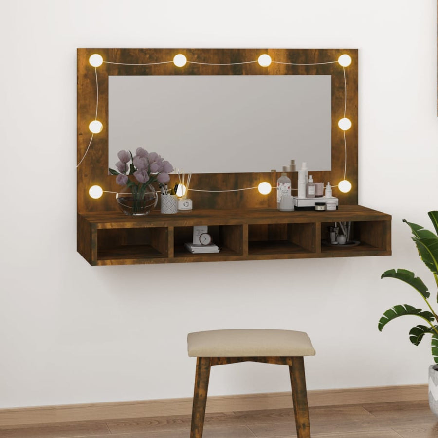 Spiegelkast met LED-verlichting 90x31,5x62 cm gerookt eiken - Griffin Retail