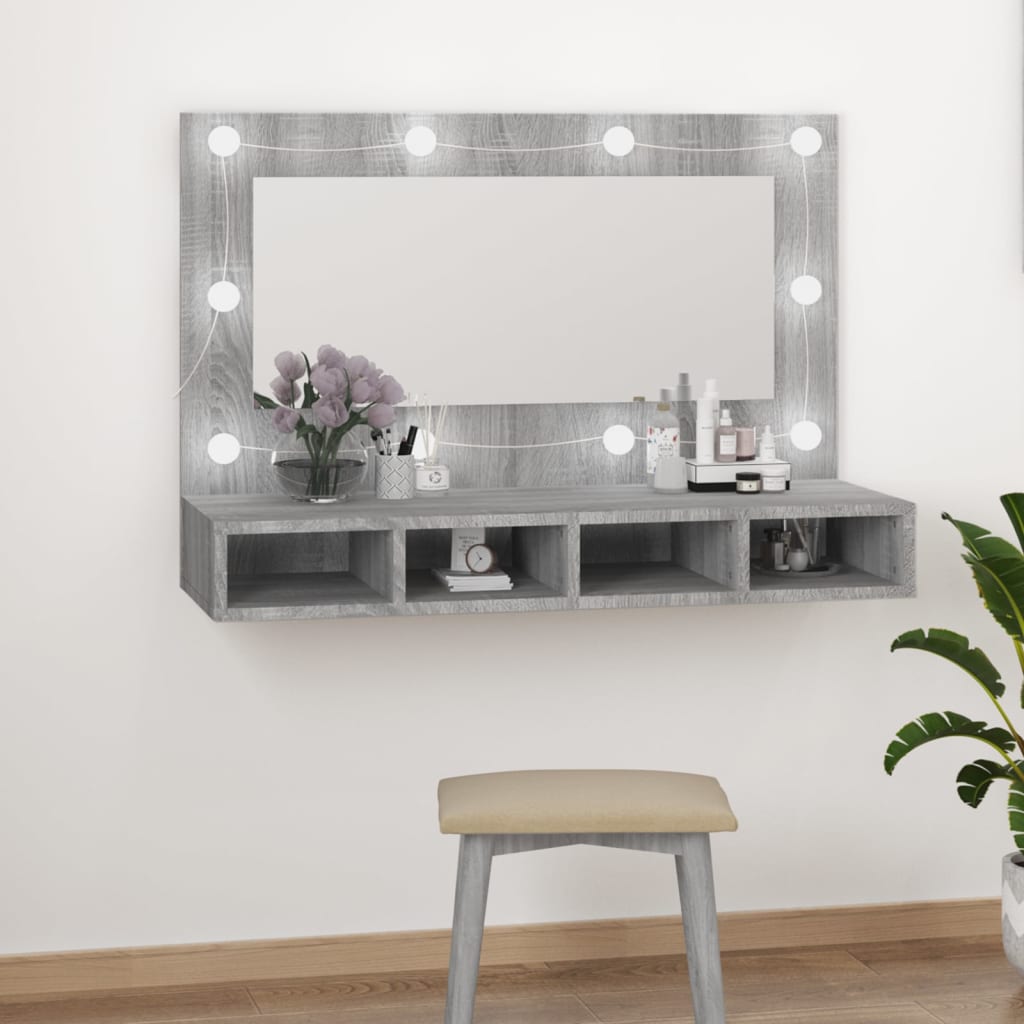 Spiegelkast met LED-verlichting 90x31,5x62 cm grijs sonoma - Griffin Retail