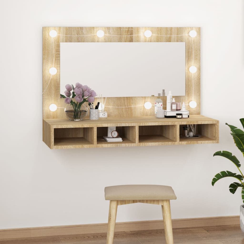 Spiegelkast met LED-verlichting 90x31,5x62 cm sonoma eikenkleur - Griffin Retail