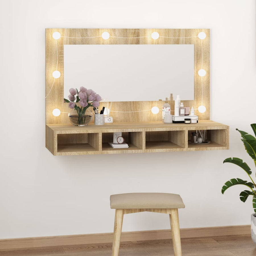 Spiegelkast met LED-verlichting 90x31,5x62 cm sonoma eikenkleur - Griffin Retail