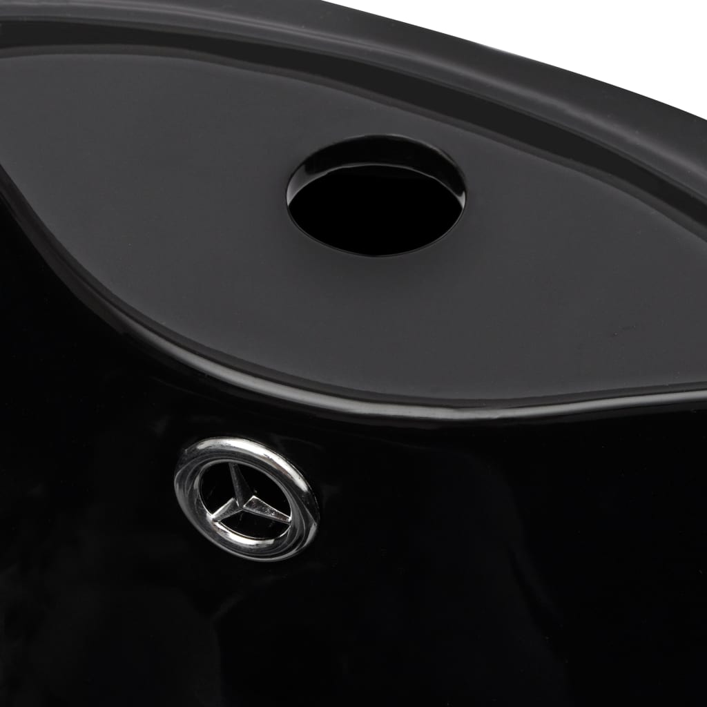 Staande wastafel met overloop en kraangat zwart rond keramiek - Griffin Retail
