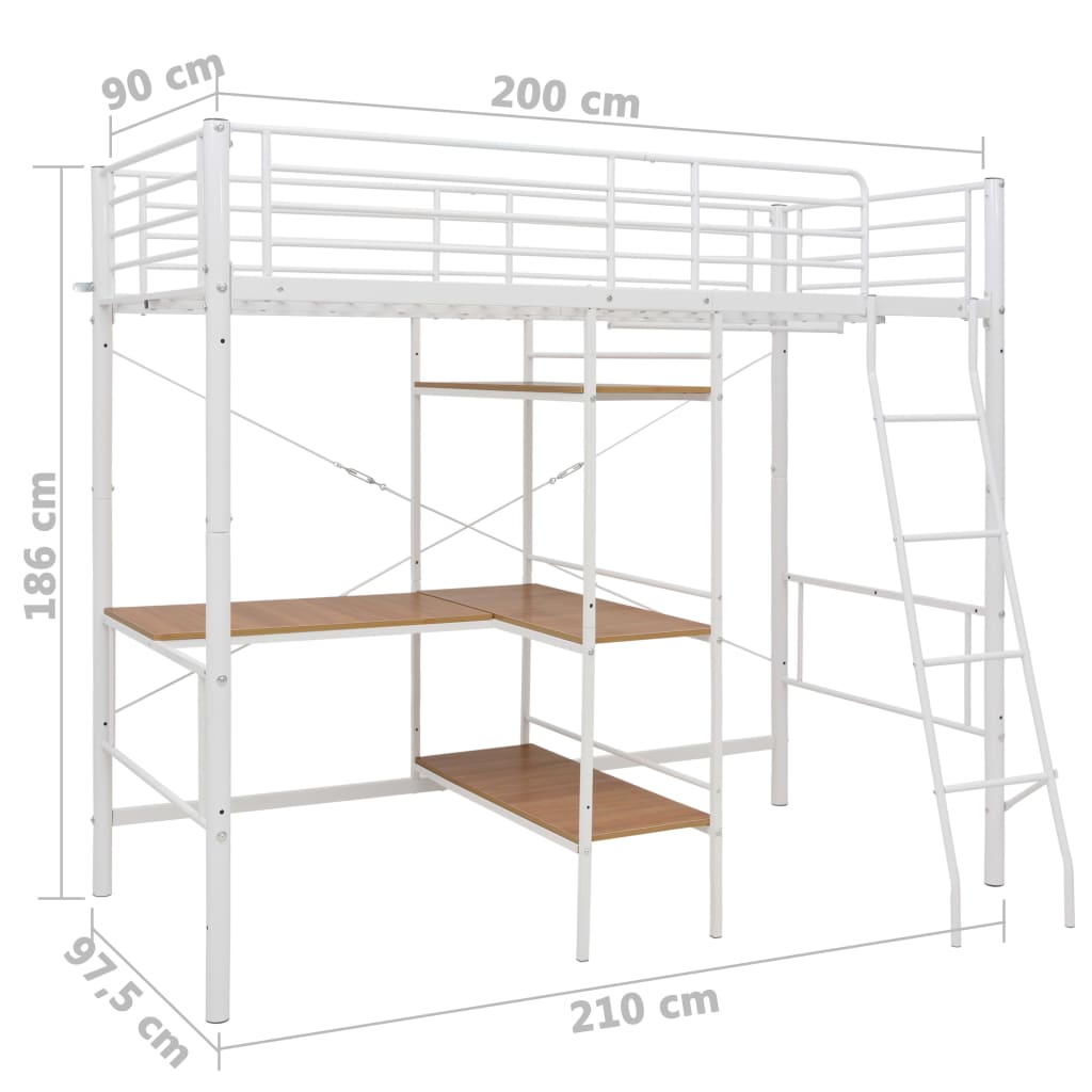 Stapelbedframe met tafel metaal wit 90x200 cm - Griffin Retail