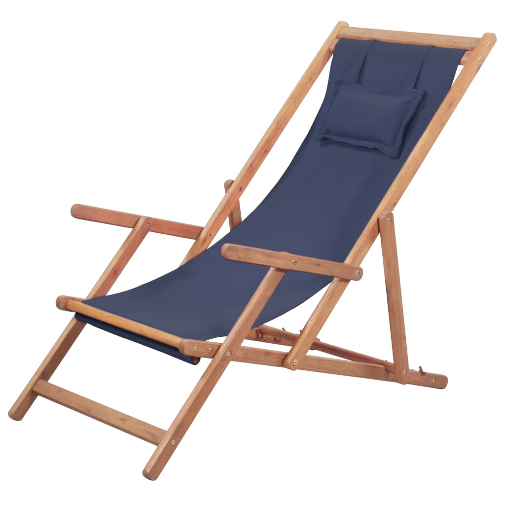 Strandstoel inklapbaar stof en houten frame blauw - Griffin Retail