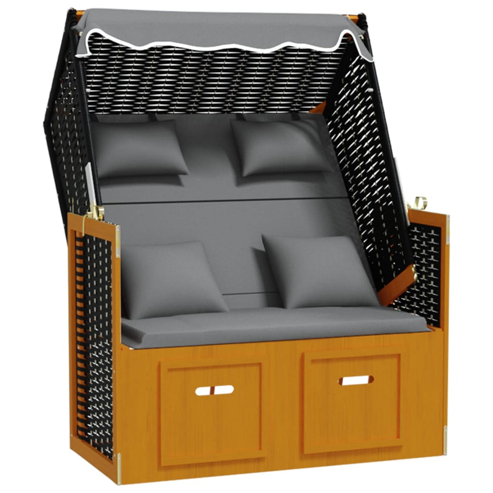 Strandstoel met kussen poly rattan en hout zwart en antraciet - Griffin Retail