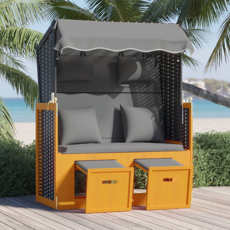 Strandstoel met kussen poly rattan en hout zwart en antraciet - Griffin Retail