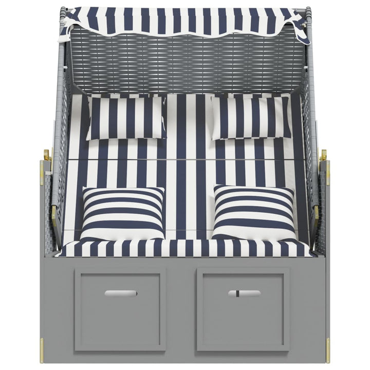 Strandstoel met kussens poly rattan en hout blauw en wit - Griffin Retail
