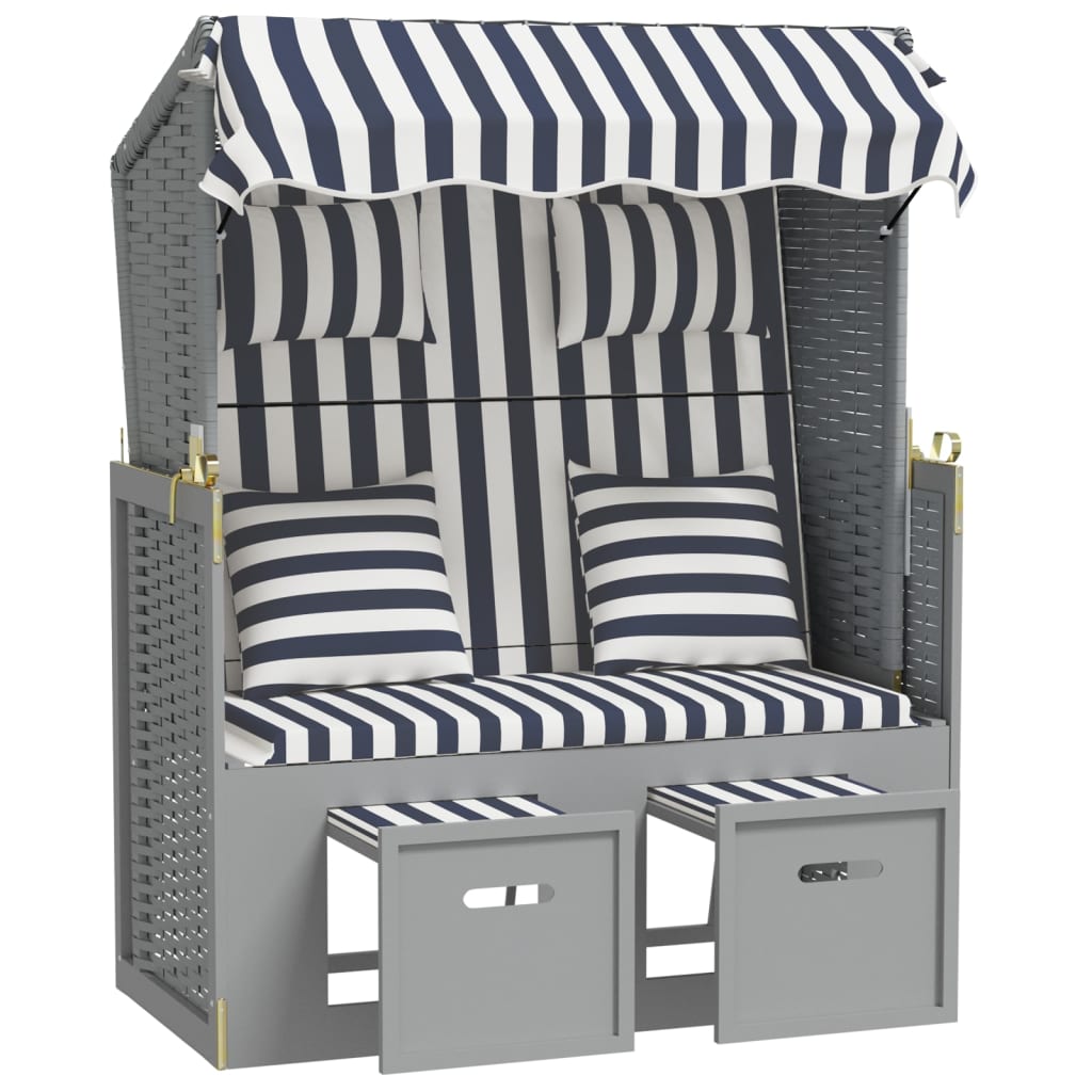Strandstoel met kussens poly rattan en hout blauw en wit - Griffin Retail