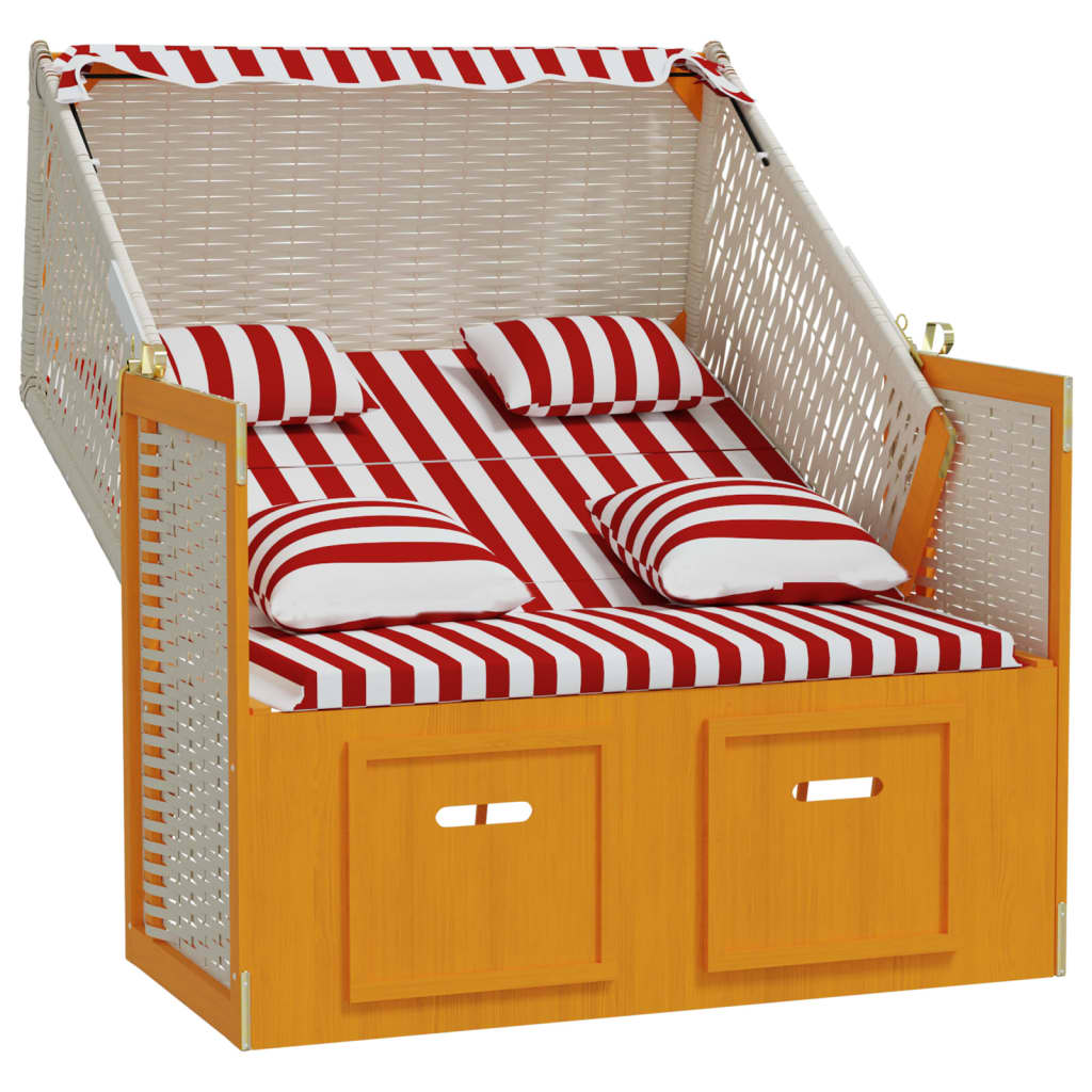 Strandstoel met kussens poly rattan en hout rood en wit - Griffin Retail