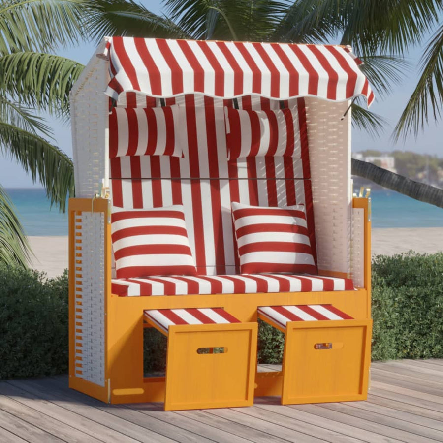 Strandstoel met kussens poly rattan en hout rood en wit - Griffin Retail