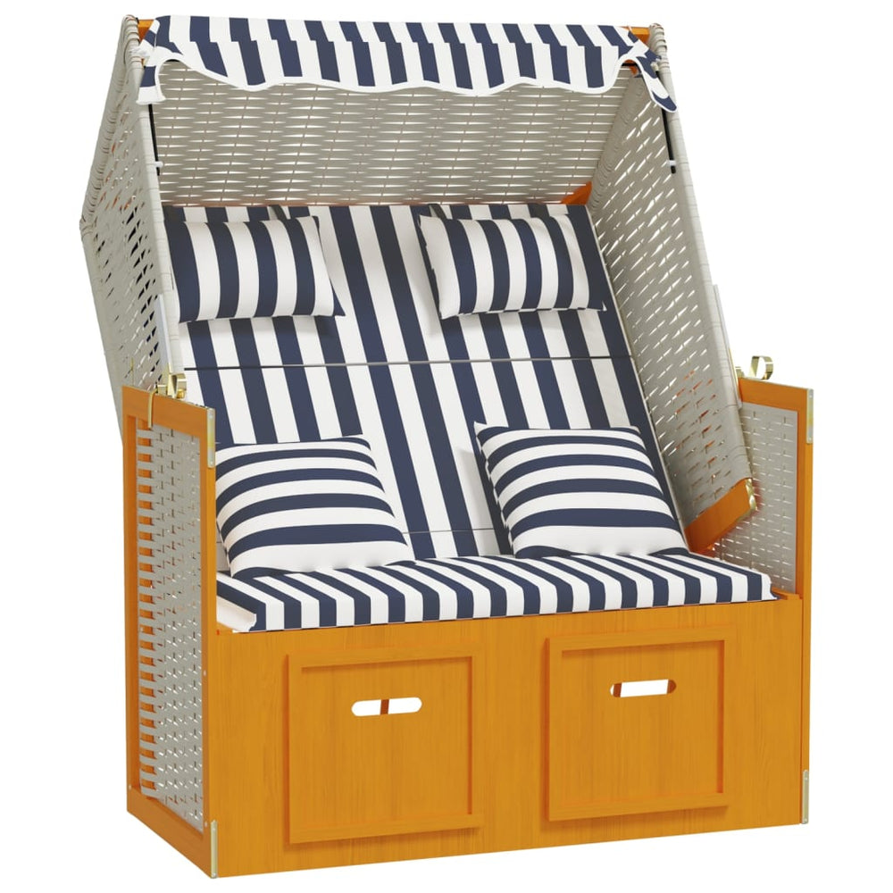 Strandstoel met kussens poly rattan en hout wit en blauw - Griffin Retail