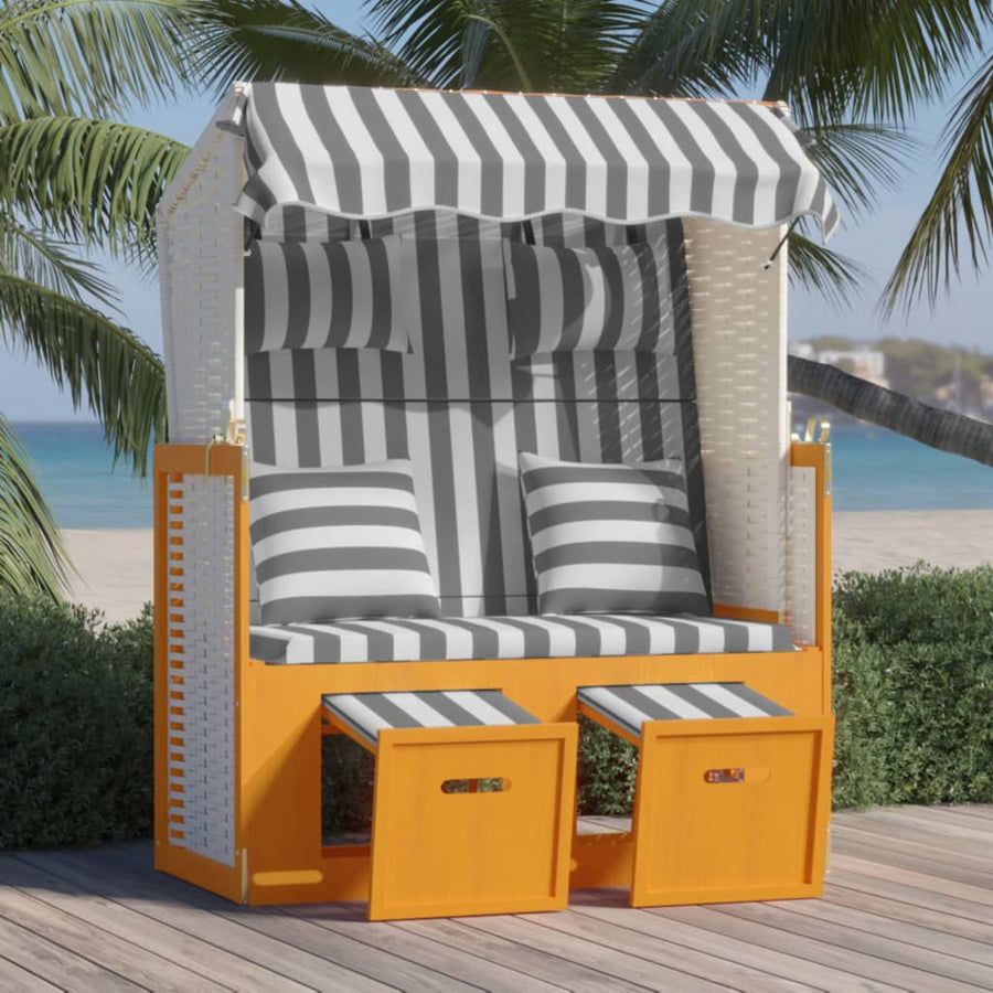 Strandstoel met kussens poly rattan en hout wit en grijs - Griffin Retail