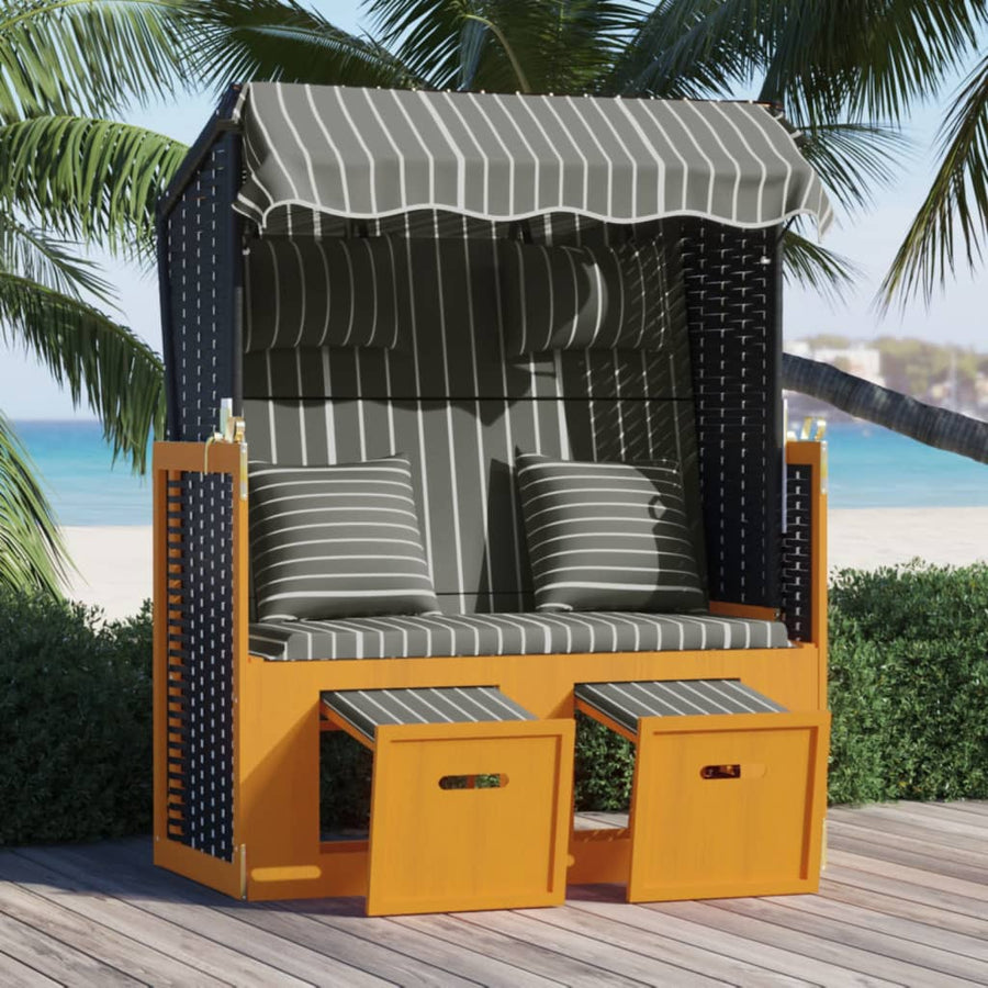 Strandstoel met kussens poly rattan en hout zwart en grijs - Griffin Retail