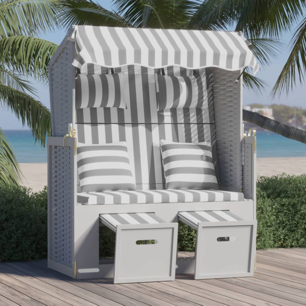 Strandstoel met kussens poly rattan en massief hout grijs wit - Griffin Retail