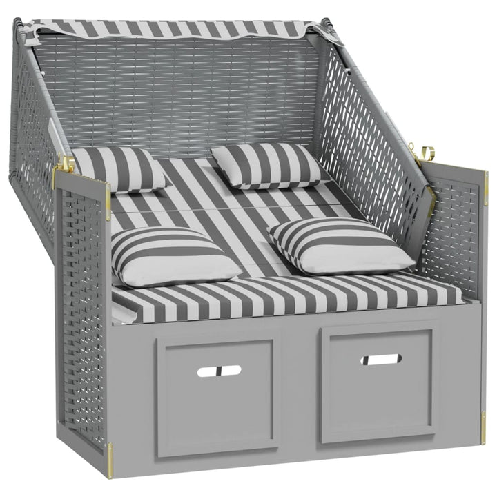 Strandstoel met kussens poly rattan en massief hout grijs wit - Griffin Retail