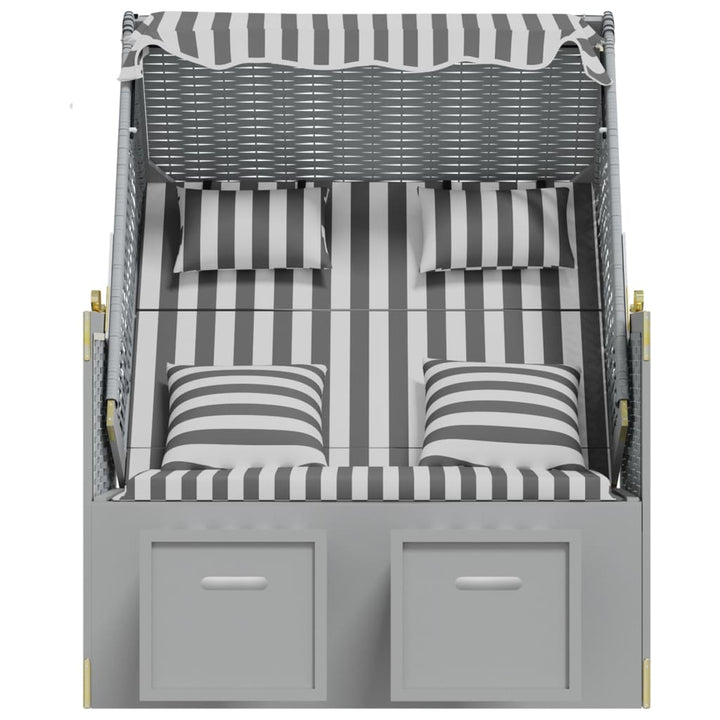 Strandstoel met kussens poly rattan en massief hout grijs wit - Griffin Retail