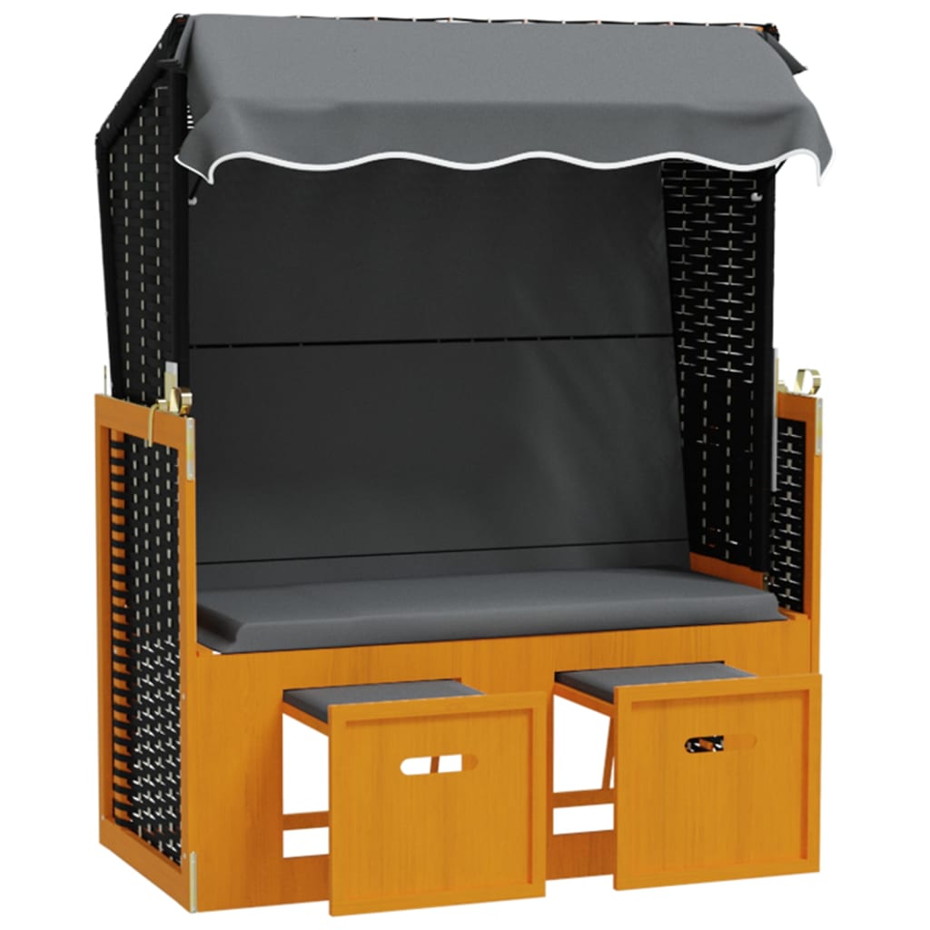Strandstoel met luifel poly rattan en hout zwart en antraciet - Griffin Retail