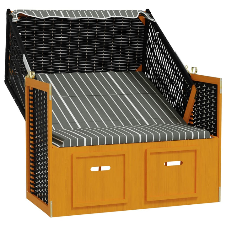 Strandstoel met luifel poly rattan en hout zwart en grijs - Griffin Retail