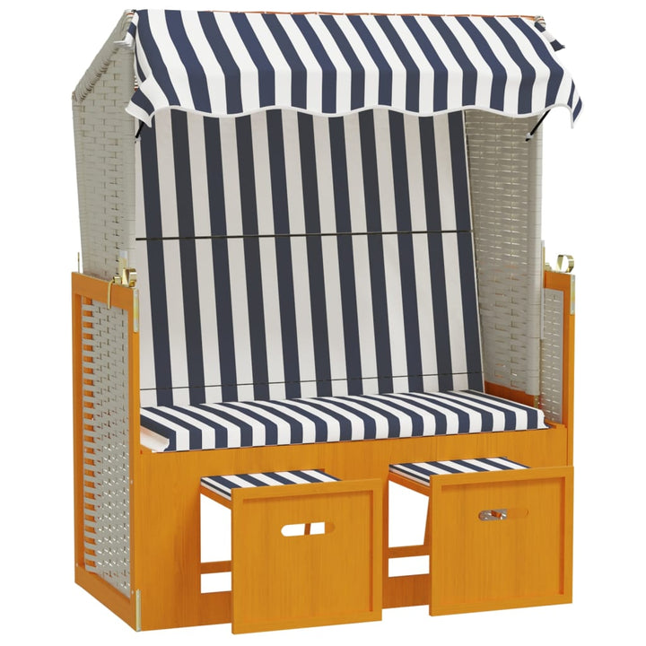 Strandstoel met luifel poly rattan en massief hout wit en blauw - Griffin Retail