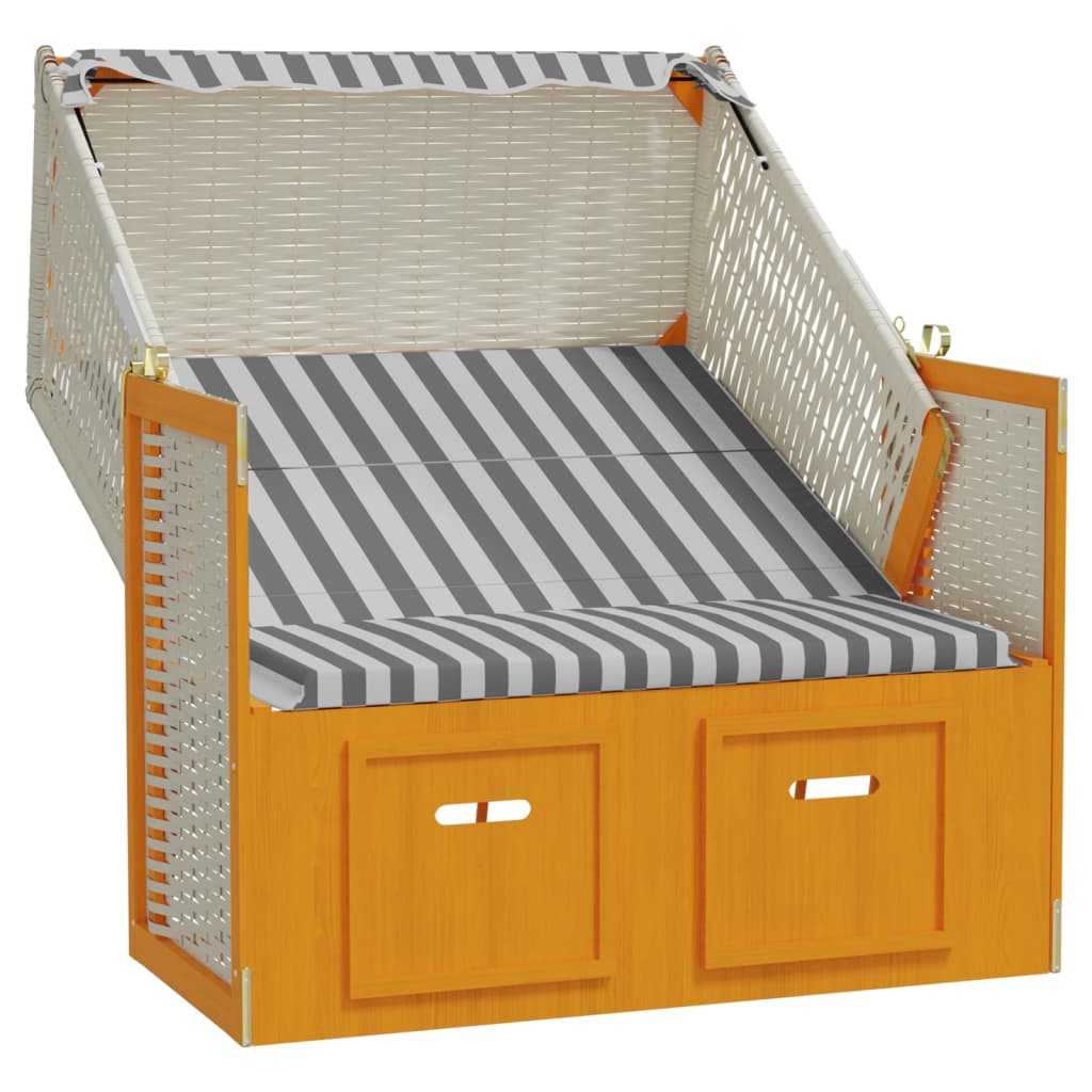 Strandstoel met luifel poly rattan en massief hout wit en grijs - Griffin Retail