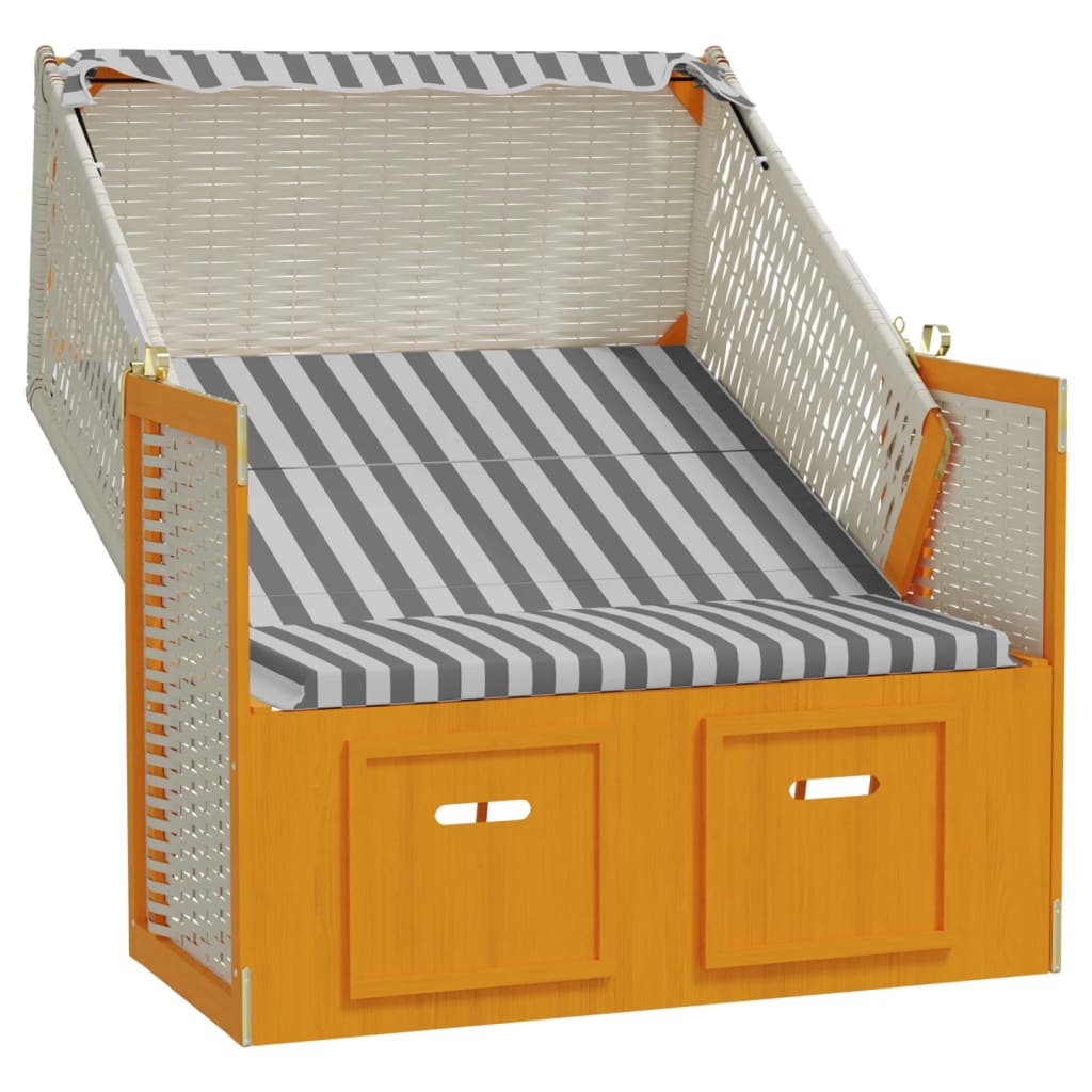 Strandstoel met luifel poly rattan en massief hout wit en grijs - Griffin Retail