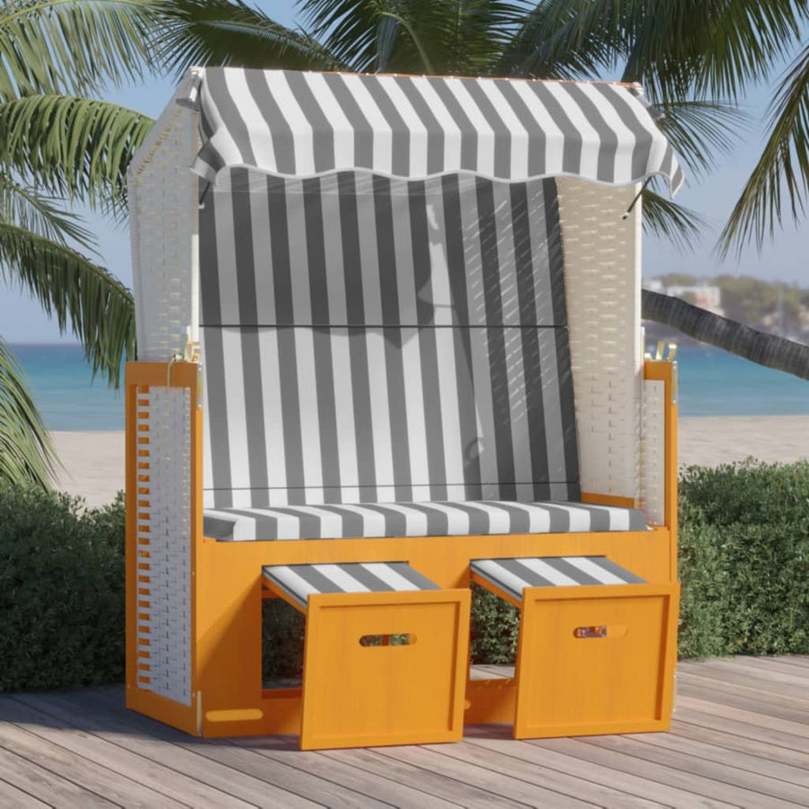 Strandstoel met luifel poly rattan en massief hout wit en grijs - Griffin Retail