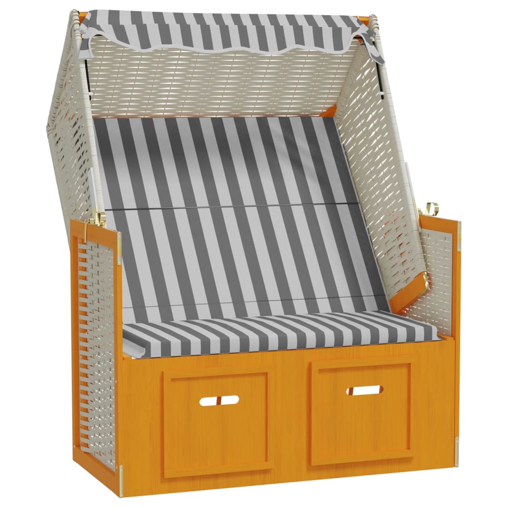 Strandstoel met luifel poly rattan en massief hout wit en grijs - Griffin Retail