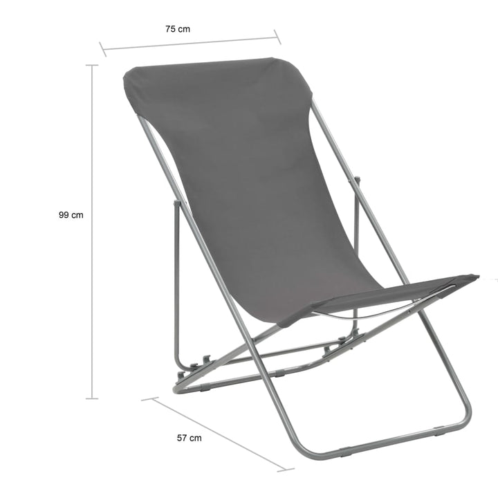 Strandstoelen inklapbaar 2 st staal en oxford stof grijs - Griffin Retail