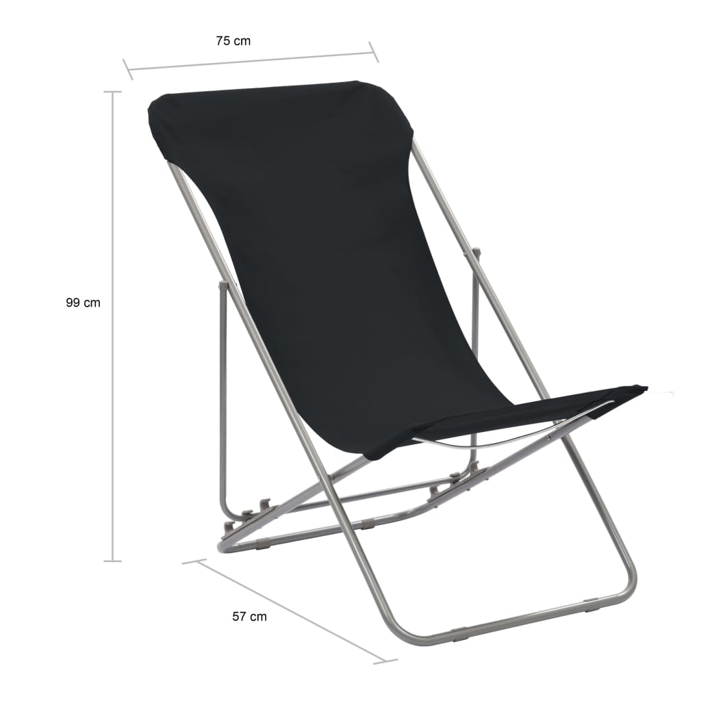 Strandstoelen inklapbaar 2 st staal en oxford stof zwart - Griffin Retail