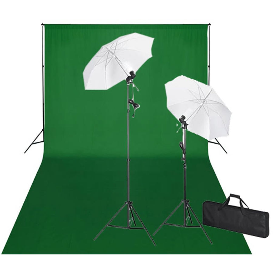 Studioset met groene achtergrond en lampen 600x300 cm - Griffin Retail