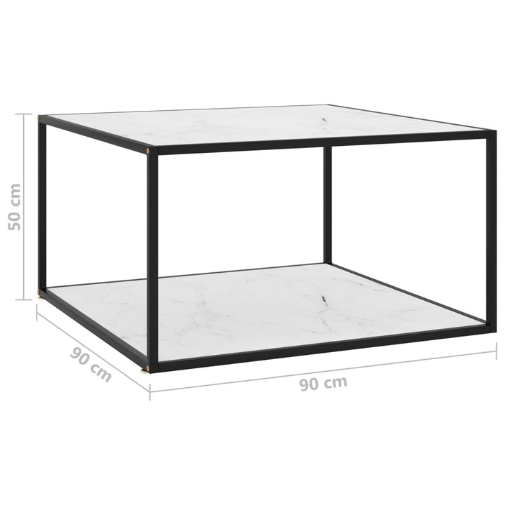 Theetafel met wit marmerglas 90x90x50 cm zwart - Griffin Retail