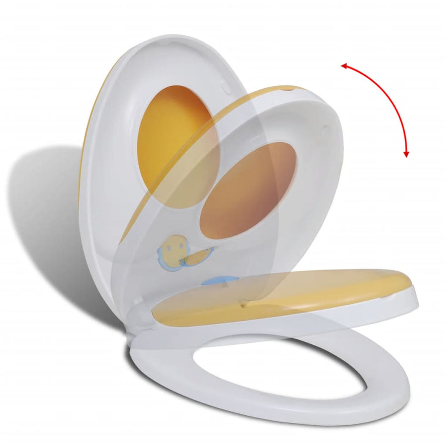 Toiletbril voor volwassenen/kinderen soft-close wit en geel - Griffin Retail
