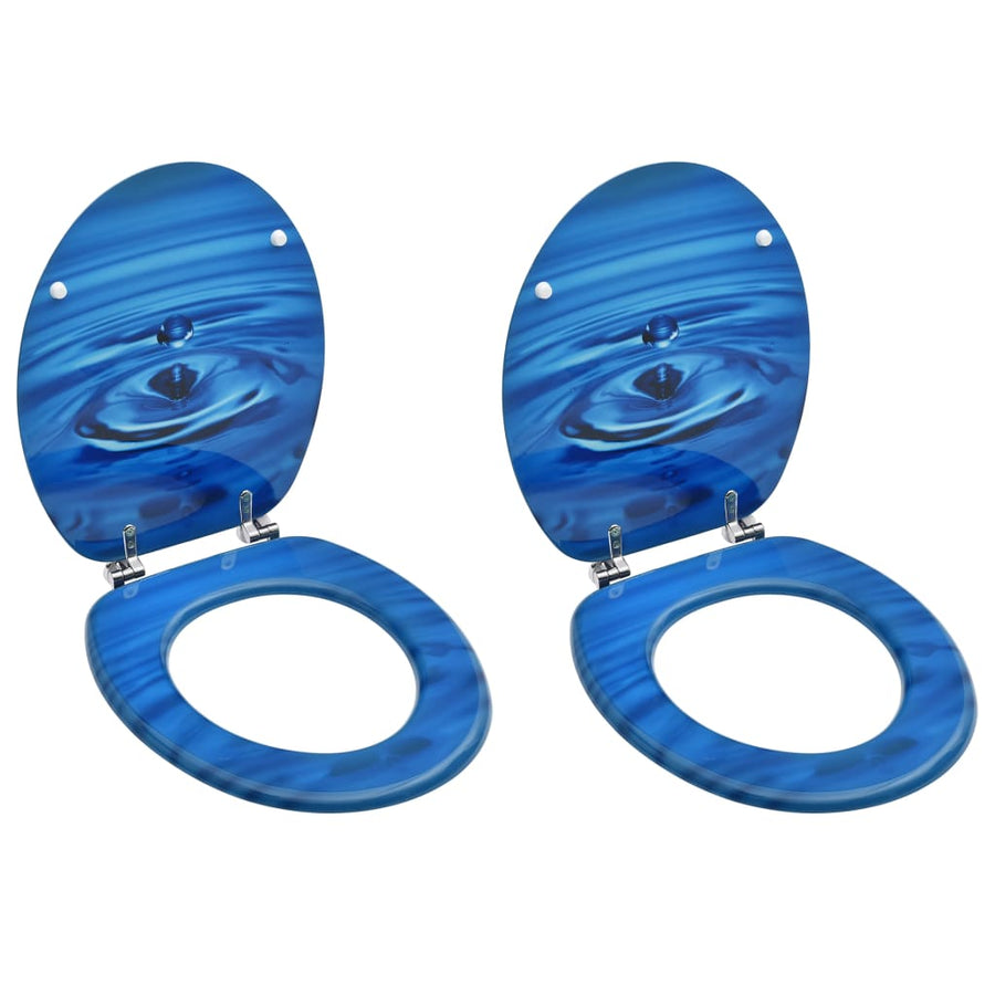 Toiletbrillen met deksel 2 st waterdruppel MDF blauw - Griffin Retail